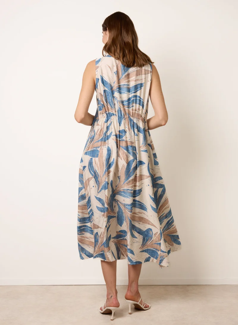 بلو فانيلا Dress With Tropical Leaf Print